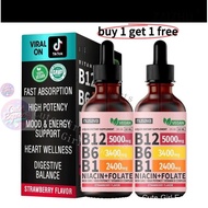 SG in stock  buy1get1free    Vitamin B12 Strawberry Liquid Supplement Drops with B6, B1, Niacin & Fo
