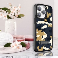 iPhone 15 14系列 軍規防摔鋁合金鏡頭框立架手機殼-迷彩