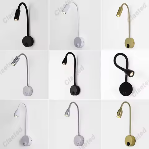 1W/3W LED Wall Lamp Gooseneck Home Hotel Loft Bedside Reading Lights Black Silver Flexiable ON/OFF S