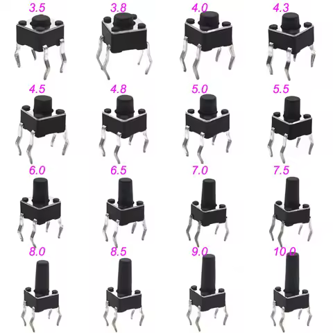 50PCS 4.5X4.5MM 4Pin DIP H=3.5/3.8/4.0/4.3~12mm 12V Tiny Button Tact Switch 260GF Momentary Tactical