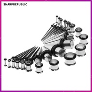 [Sharprepublic] 36 Pieces Ear Gauges Stretching Kit Plug Taper 14G-00G Expander Silver