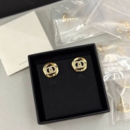 406G Ch ** el New Style Golden Hollow Round Double c Earrings Female Fashion All-Match Earrings