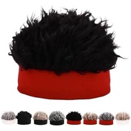 Men's Funky Faux Fur Knit Beanie Hat, Novelty Spiked Hair Wig Beanie Hat –Hip-Hop Funky Knit Brimles