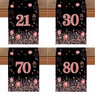 21/30/70/80 Years Old Black Pink Happy Birthday Table Runner Polyester Pink Confetti Table Flag 18Th