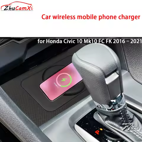 for Honda Civic 10 Mk10 FC FK 2016–2021 Center Console Storage Wireless Mobile Phone Charger QI 18W 