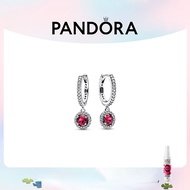 แพนดอร่าแฟลช 925 ต่างหูเงินสีแดงสำหรับสุภาพสตรีแฟชั่นสำหรับสุภาพสตรี Pandoraˉ Sparkling Red Hoop Ear