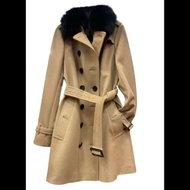 💯新 Burberry Sandringham 羊毛風衣款外套 配皮草領 UK10