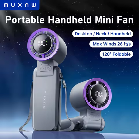 MUXNW Portable Handheld Mini Fan: 3 IN 1, 100-Speed Turbo, Foldable, LED Display, 3600mAh Rechargeab