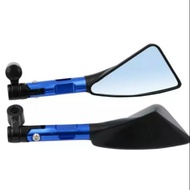3-Way Rearview Mirror Short Legs Blue CNC Work