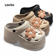 Lovito Casual Korean Fashion Flat Sandals for Women Plain 9cm Extra Thick Soft Sole Summer Daisy Lon
