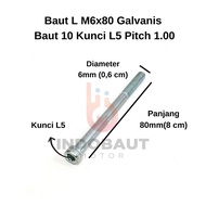 Bolt L M6x80 Thread 10 White Galvanized Key L5 6x80 M6 6mm 1.00
