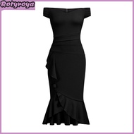 Off Shoulder Bodycon Midi Dress for Women Sleeveless Wedding Guest Dress Mermaid Cocktail Evening Pa
