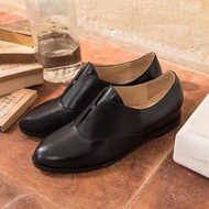 黑色 無綁帶內增高真皮牛津鞋