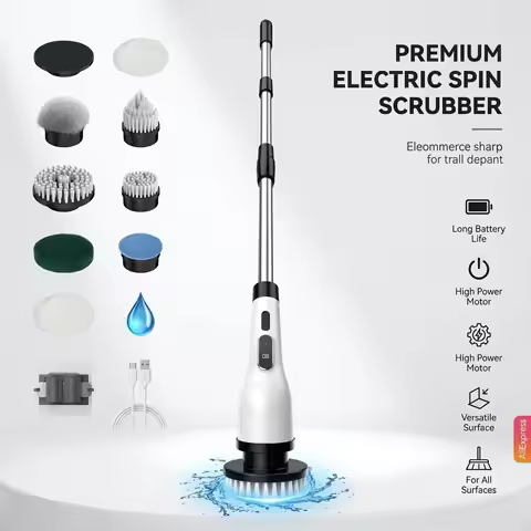 9 in 1 Electric Spin Scrubber Cordless Cleaning Brush Shower Scrubber Adjustable Extension Handle Wa
