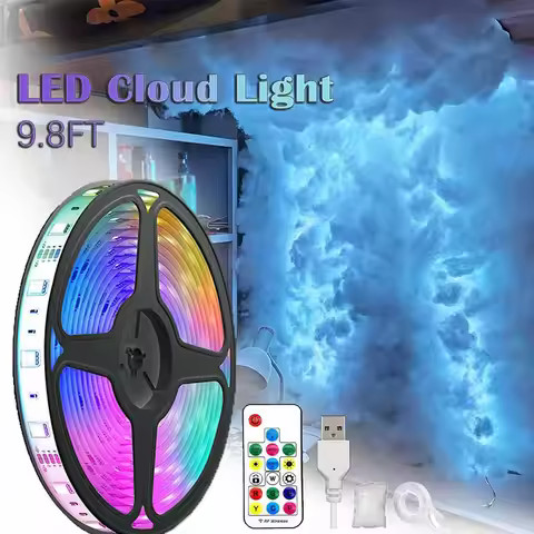 LED 3D Lightning Cloud Light Strip 9.8FT USB Plug Remote Control Dimmable Colorful Atmosphere Bedroo