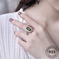HILARY JEWELRY For Silver Ring 純銀戒指 Women Perak Original Vintage Korean 925 Perempuan Adjustable Emerald Sterling Cincin Oval Accessories R2128