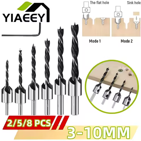 3mm-10mm HSS Countersink Drill Bit Set Reamer Woodworking Chamfer Drill Counterbore Pliot Hole Cutte