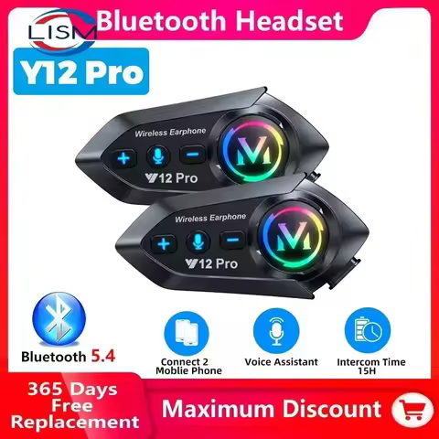 Y12 Pro Motorcycle Helmet Bluetooth Headset Intercom Distance 500M IP56 Dust And Waterproof Voice As