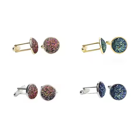 Round Multicolor Rhinestone Cufflinks Men's Simple Cuff Button Luxury Jewelry for Man Enamel Shirt C