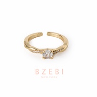 BZEBI 18k Gold Diamond Ring Emas 916 Adjustable Open Rings Trendy Korean Stylish Fashion Accessories