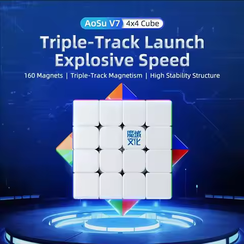 MoYu AoSu V7 Magnetic 4x4x4 Magic Speed Cube AOSU V7 Magnetic Track UV Cube Stickerless Puzzle Toys 