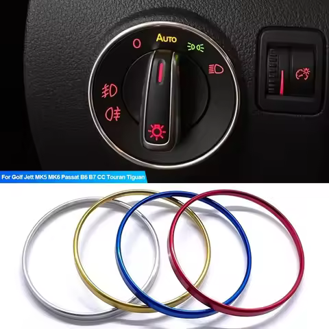 Car Headlight Switch Decorative Frame Trim Ring Sticker Fit for Volkswagen VW Golf Jett MK5 MK6 Pass