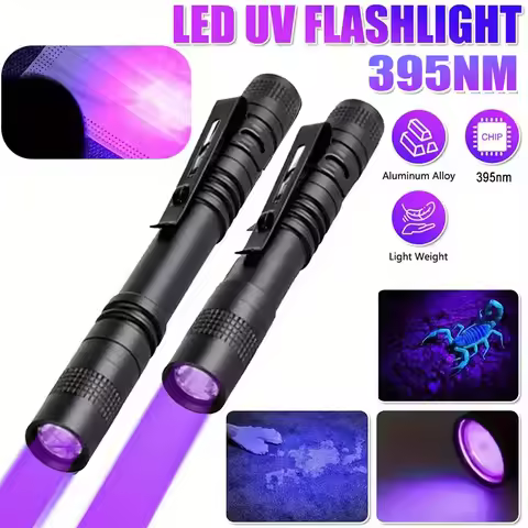 395nm UV Pen Flashlight, Blacklight Flashlight W/ Clip Portable Detector for Hotel/Pet Urine/Bed Bug