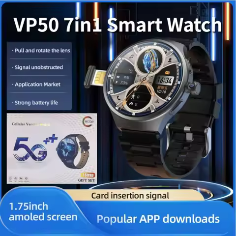 VP50 7-in1 Smart Watch 1.75 inch Amoled 490*490 HD Screen 800W Camera GPS WIFI NFC 256GB Storage And