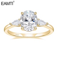 EAMTI 3CT 925 Sterling Silver CZ Wedding Promise Rings Gold Engagement Rings 3-Stone Oval Cut Cubic