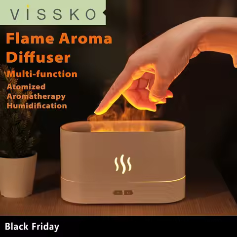 Vissko Aroma Diffuser Air Humidifier Ultrasonic Cool Mist Maker Fogger Led Essential Oil Flame Lamp 