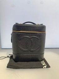 中古香奈兒 CHANEL  魚子醬荔枝皮 黑色金鏈 化妝箱  Vintage Vanity bag  可化妝包 手提包  大小：15cm*12.5*16