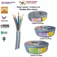 Fajar 1.0MM / 1.5MM / 2.5MM 5 Core Flexible Cable Core 100% Pure Copper [90 METER PER ROLL]