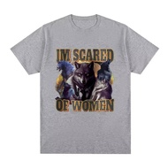 I'm Afraid Of Women Funny Wolf T-Shirt Vintage Fashion For Casual Short-Sleeved Style