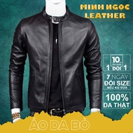 Áo khoác cổ trụ da bò thật dành cho nam giới- Bảo Hành 10 Năm Áo khoác da thật Minh Ngọc Leather Jac