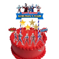 [CUSTOM NAME] Happy Birthday Cake Topper Ultraman Decoration Set Party Accessories Banner Hiasan Kek
