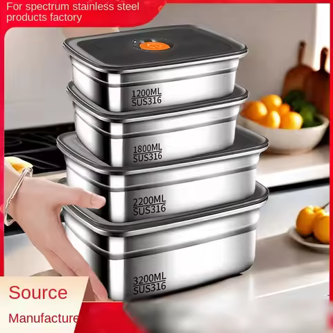 304 Stainless Steel Crisper, Lunch Box, Sealed Leak-proof Bento Box, Refrigerator Freezer Storage Bo