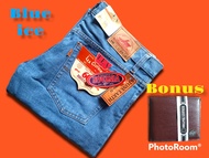 (COD) LEA ORIGINAL JEANS BONUS DOMPET PRIA JEANS BRANDED IMPORT KWALITY NAVY BLUE  TIDAK BERBULU WAR