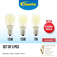 PowerPac 3x Pygmy bulb 15W E14, Bulb Replacement for Fridge ( E1415/E1415C/E14/7)