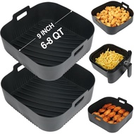 BYKITCHEN 9 Inch Square Silicone Air Fryer Liners for 6 to 8QT, Set of 2, Reusable Silicone Airfryer