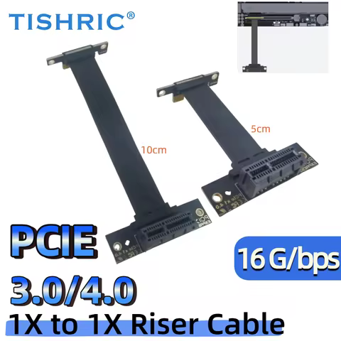 TISHRIC PCIE 4.0 3.0 1X Riser Cable 5/10 cm Dual 90° Angle PCIE X1 Extension Cable Extender for PCIe