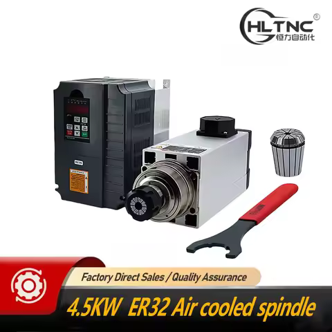 HLTNC 4.5KW CNC Spindle Motor 220v / 380v ER32 Spindle 400Hz 18000RPM +5.5Kw HY VFD 50/60hz + ER32A 