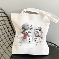 TWMerry Christmas Canvas Bag Christmas Bear Student Portable One-Shoulder Canvas Bag Tote Bag Korea 
