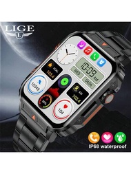 LIGE Reloj Inteligente Lige Pantalla Completamente Táctil De 1,95 Pulgadas/modo Multideporte/frecuencia Cardíaca/presión Arterial/oxígeno En Sangre/conteo De Pasos/distancia/calorías/pronóstico Del Tiempo/monitoreo Del Sueño/recordatorio De Información/monitoreo De Salud/buscar Teléfono Móvil/responder Llamadas/ Funciones Femeninas