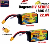 Dogcom 1950mAh 1850mAh 1750mAh 1650mAh 1550mAh 180C HV Series 6S 22.8V Lipo Battery With XT60 Plug