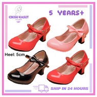 26-35 Stilleto Kasut Budak Heels Perempuan Raya Princess Kids Girls Shoes Ribbon Leather Wedding For