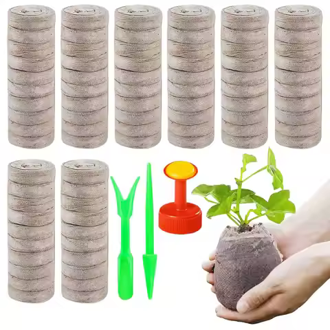Jiffy Peat Pellets 100 Piece Seed Starter Soil Discs Expandable Pots for Indoor Outdoor Gardening Ve