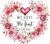 Fabric Panel 14"x14" 1 John 4:19 Love Scripture 100% Cotton Quilting Sewing Panel Square R2009