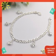 Factory Direct #JH275 Silver 925 Curb Link Heart Dangle Bracelet Anklet-Fine Jewellery Gifts For Her