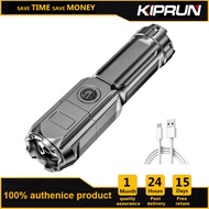 KIPRUN Portable Flashlight Strong Light High-power Spotlights USB Rechargeable Waterproof Zoomable Use 18650 Battery Outdoor Tools