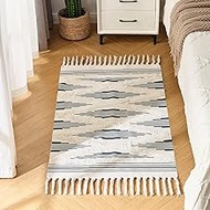 Boho Runner Rug Washable Hallway Rug Runner, Tufted Cotton Woven Farmhouse Area Floor Mat for Bedroo